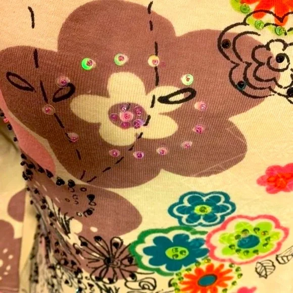 NWT Zashi multicolored sequin beaded knit top. 100% cotton. Medium - Picture 6 of 7